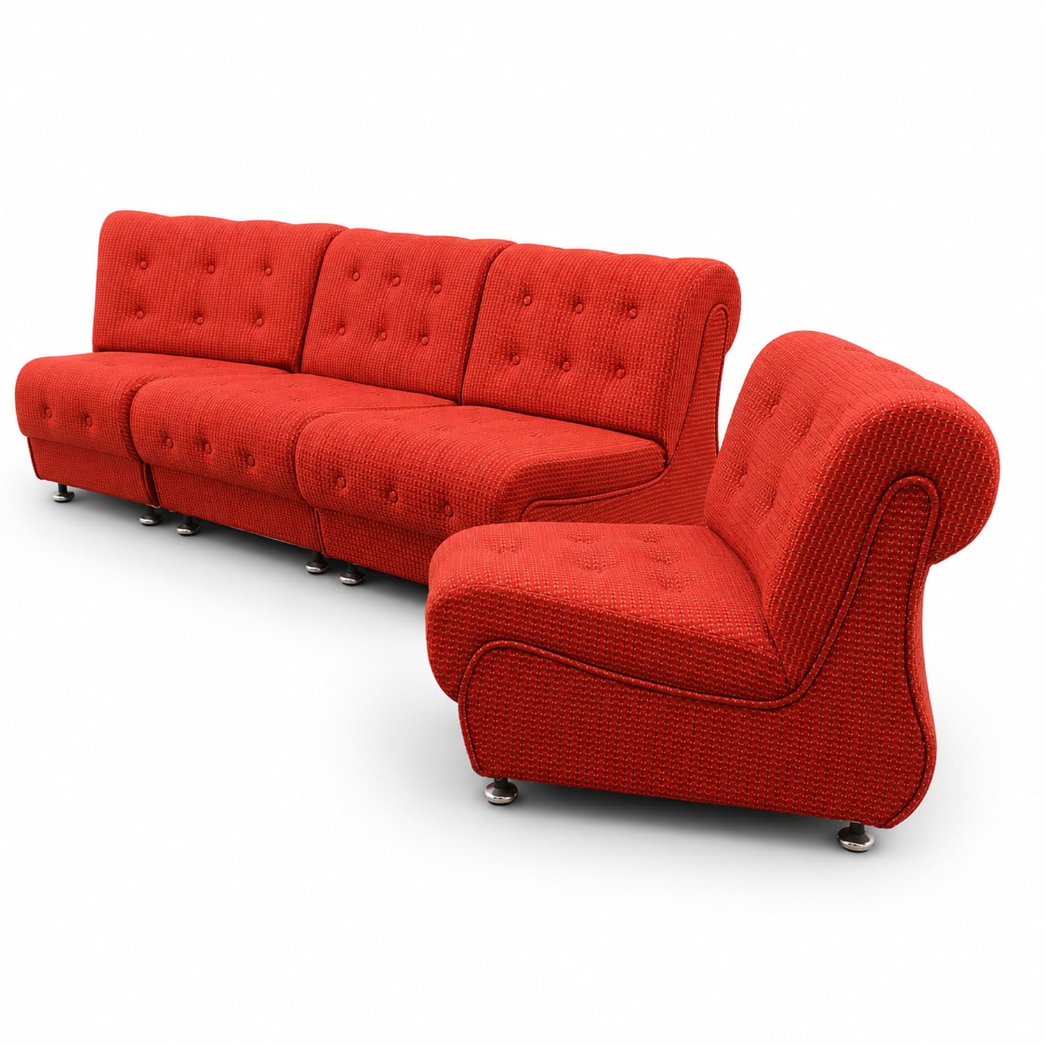 Set of four modular sofas Space Age, red fabric, Tatra Nabytok, Czechoslovakia, 1970s - 350874