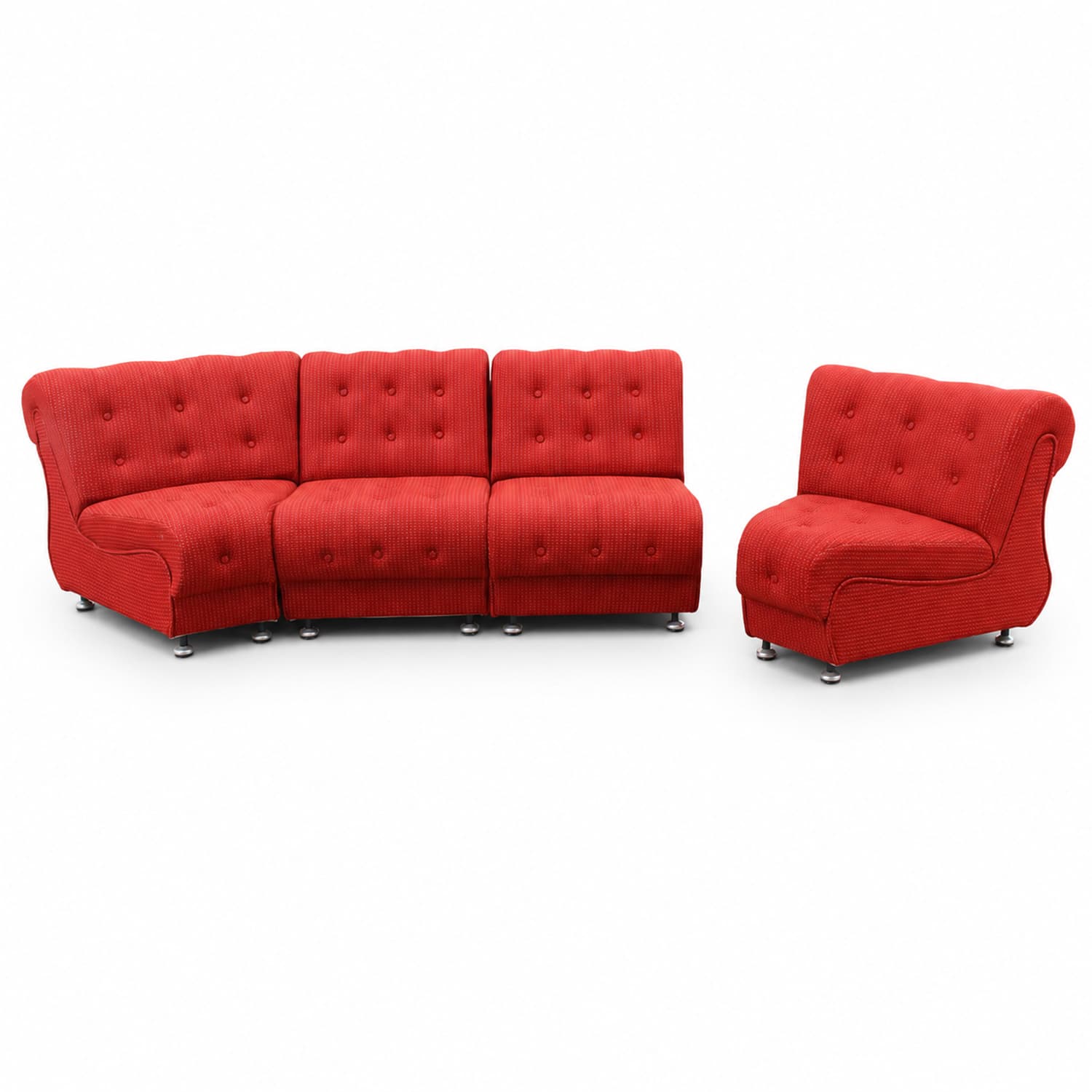Set of four modular sofas Space Age, red fabric, Tatra Nabytok, Czechoslovakia, 1970s - 350878