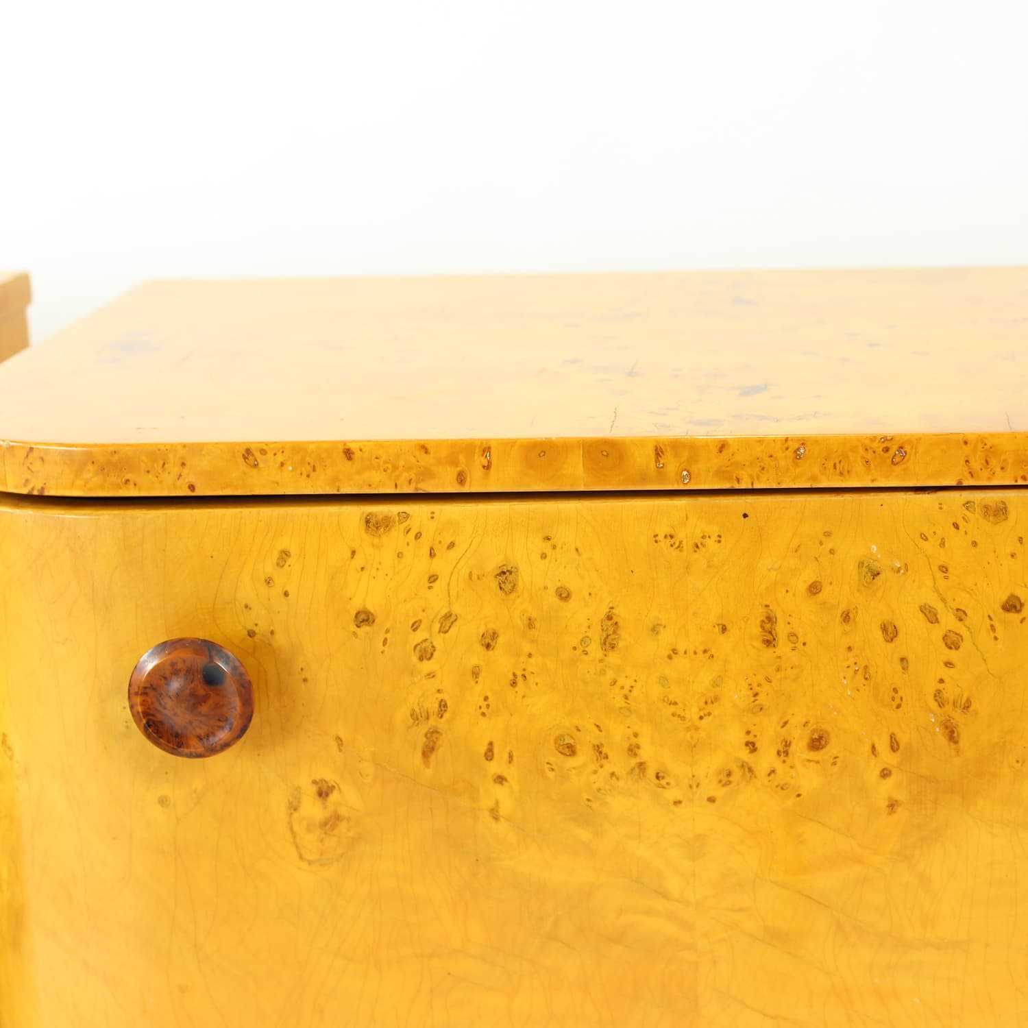 Pair of nightstands Art Deco, brown root veneer, gold wood, Czechoslovakia, 1940s. - 350888
