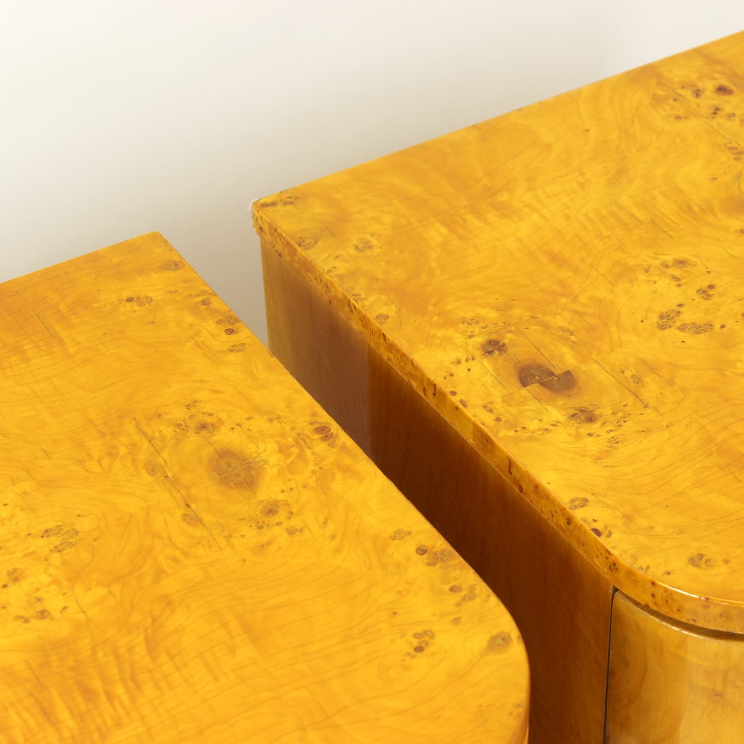 Pair of nightstands Art Deco, brown root veneer, gold wood, Czechoslovakia, 1940s. - 350895