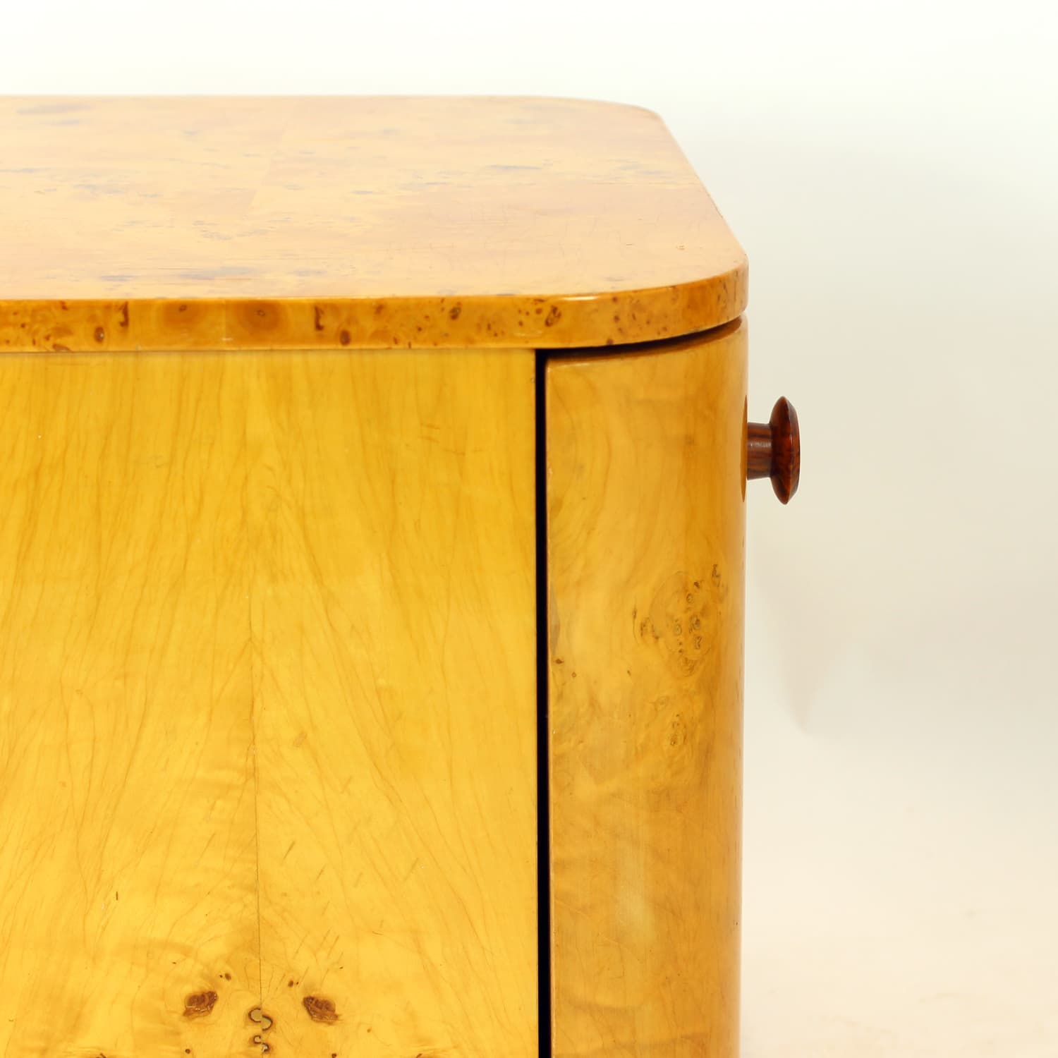 Pair of nightstands Art Deco, brown root veneer, gold wood, Czechoslovakia, 1940s. - 350890