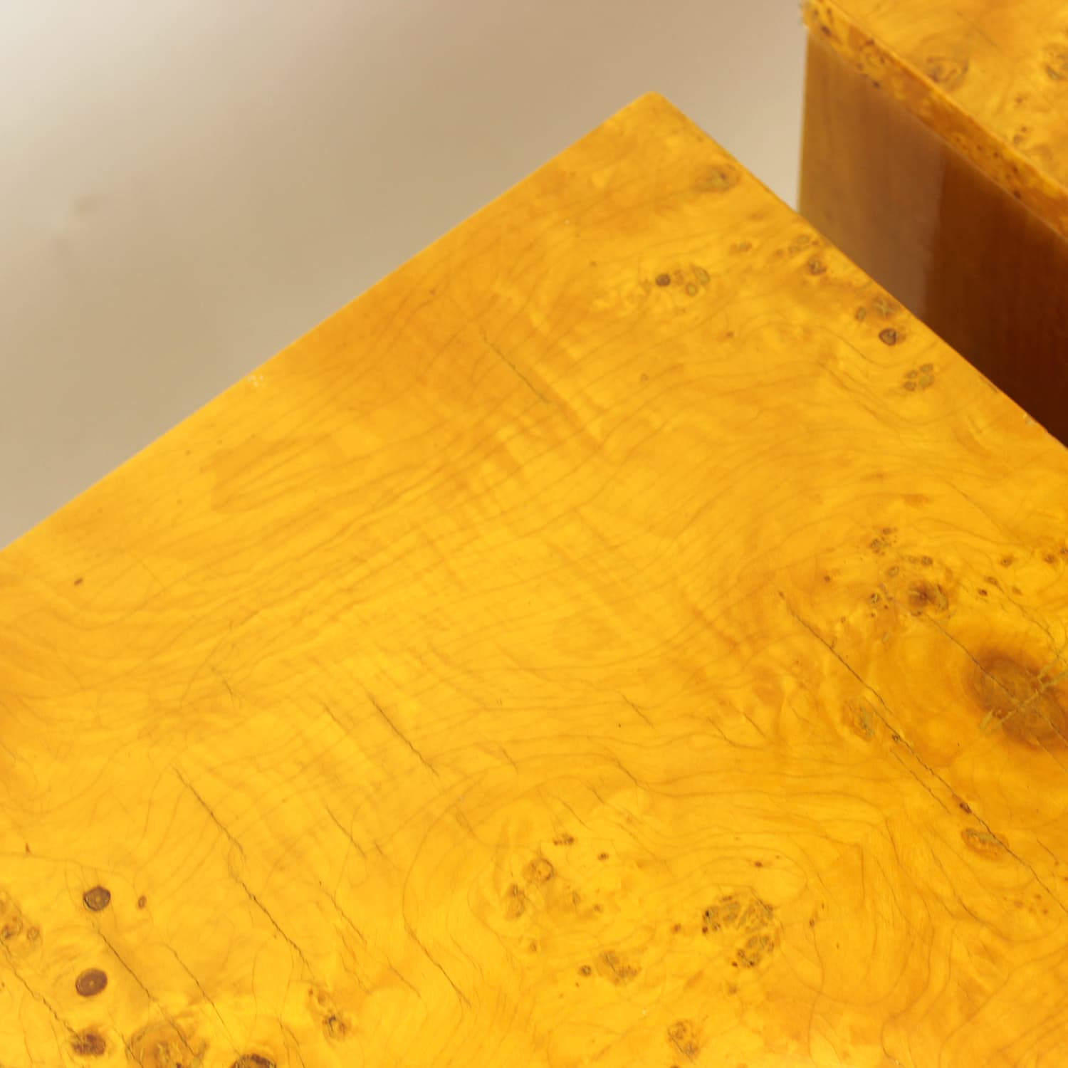 Pair of nightstands Art Deco, brown root veneer, gold wood, Czechoslovakia, 1940s. - 350894