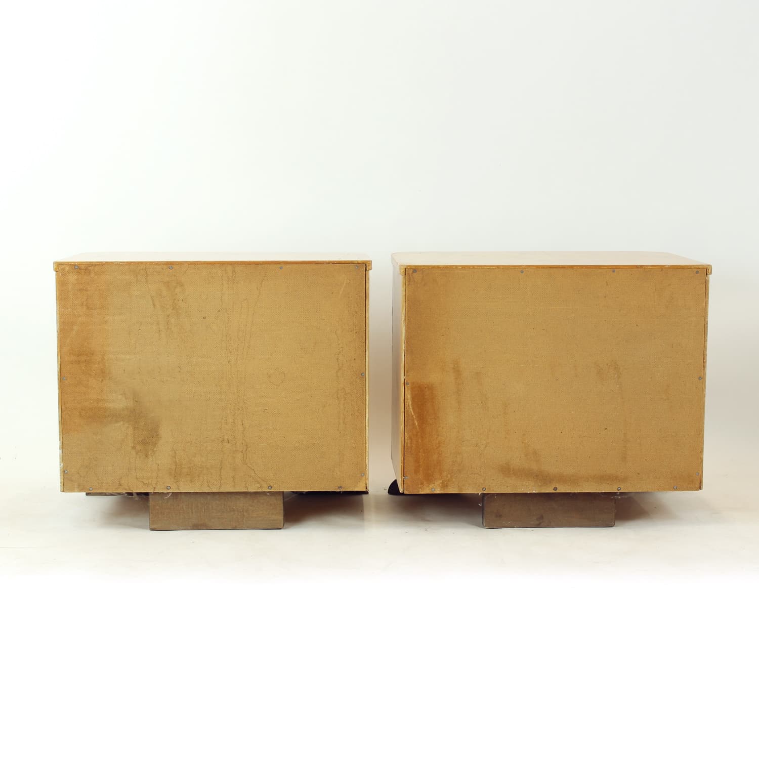 Pair of nightstands Art Deco, brown root veneer, gold wood, Czechoslovakia, 1940s. - 350893