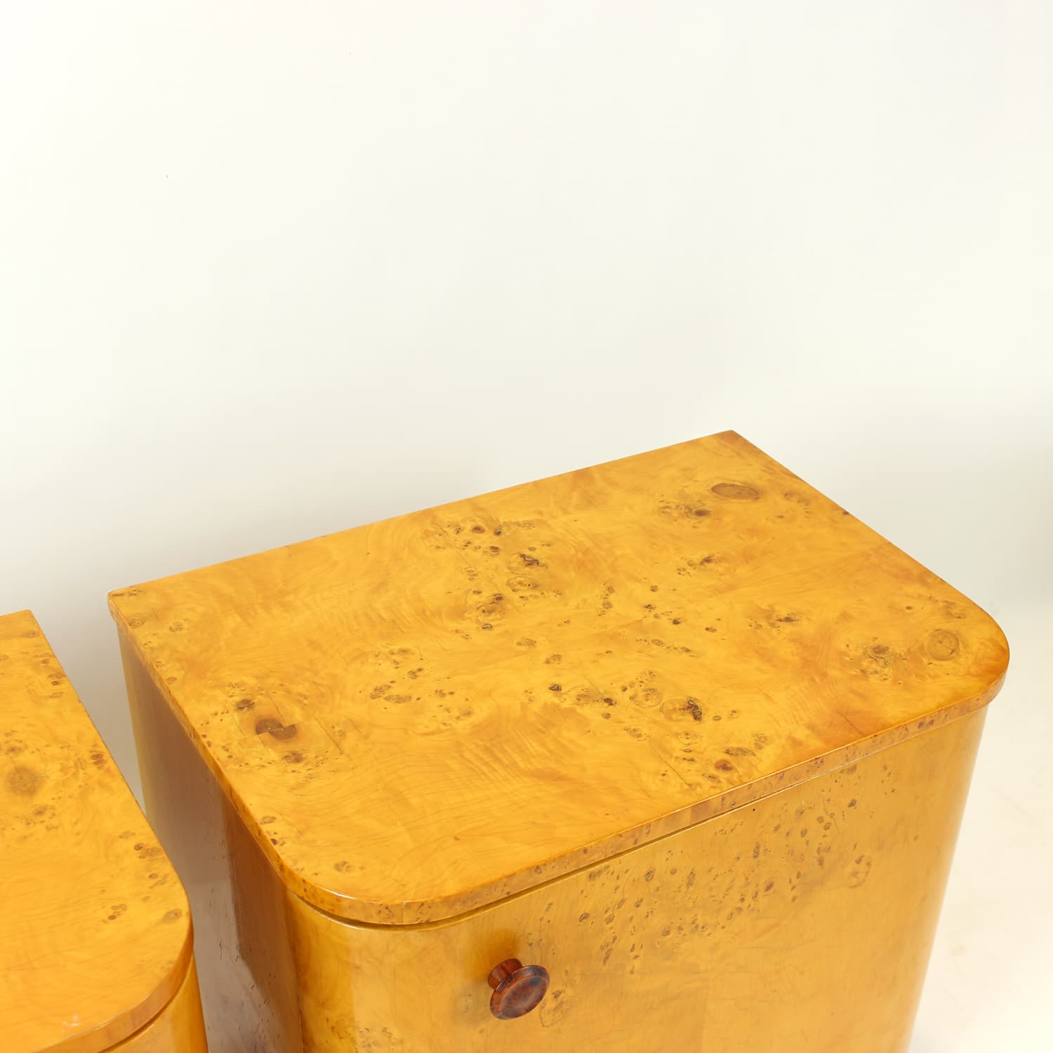 Pair of nightstands Art Deco, brown root veneer, gold wood, Czechoslovakia, 1940s. - 350884