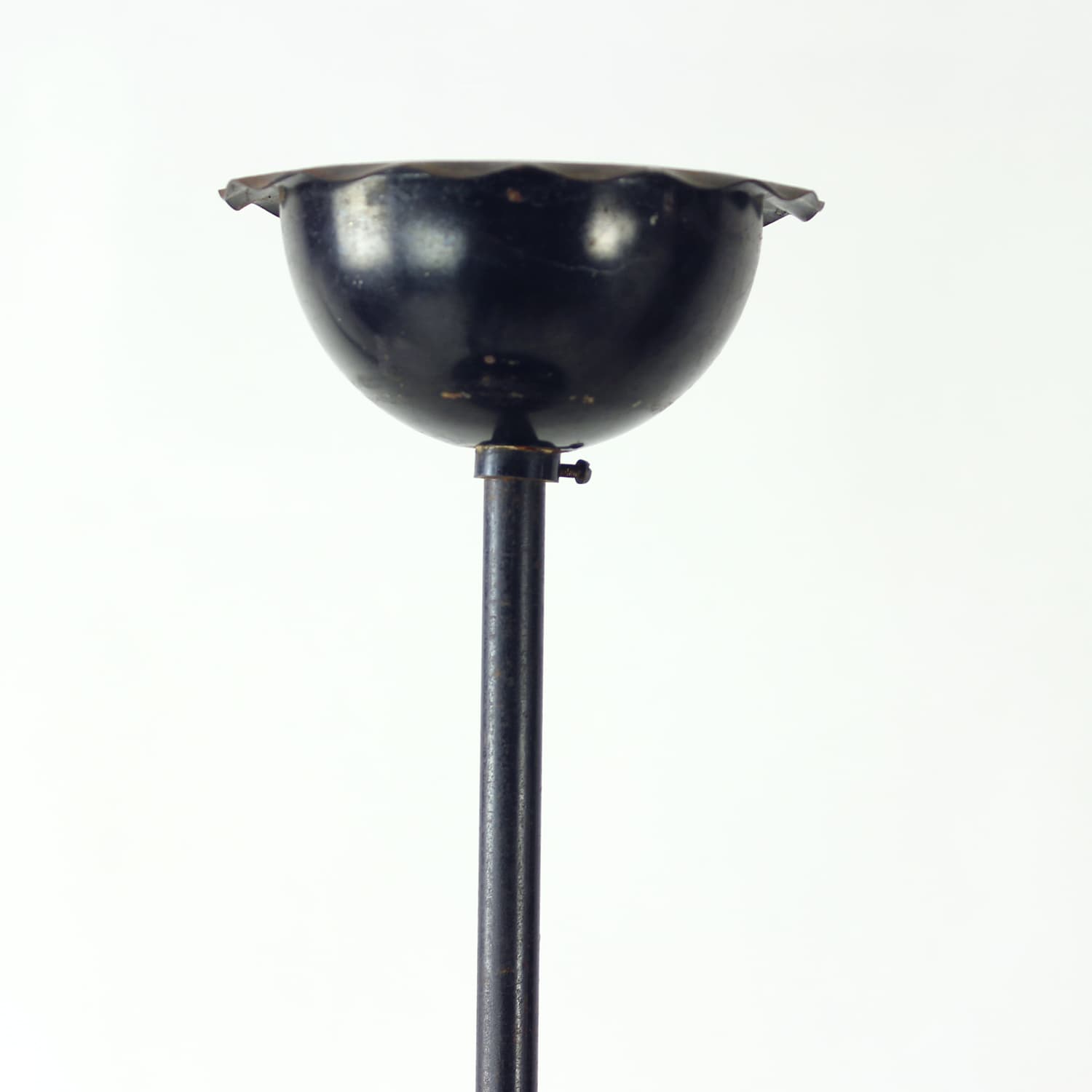 Railway pendant lamp, black steel, red glass, Czechoslovakia, 1940s. - 350897