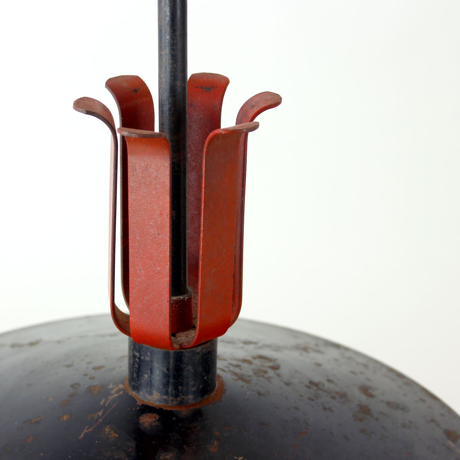 Railway pendant lamp, black steel, red glass, Czechoslovakia, 1940s. - 350902