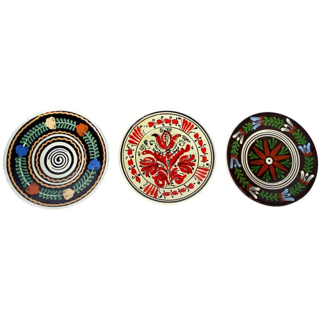 Zestaw trzech talerzy ściennych, folk art, ceramika, Słowacja i Rumunia, lata 50. - WYMIARY