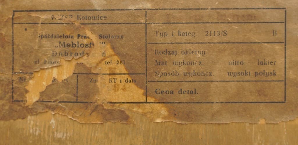 Komoda PRL, Meblostyl Dobrodzień, orzech brązowy, velvet granatowy, MM ARTE - 350979