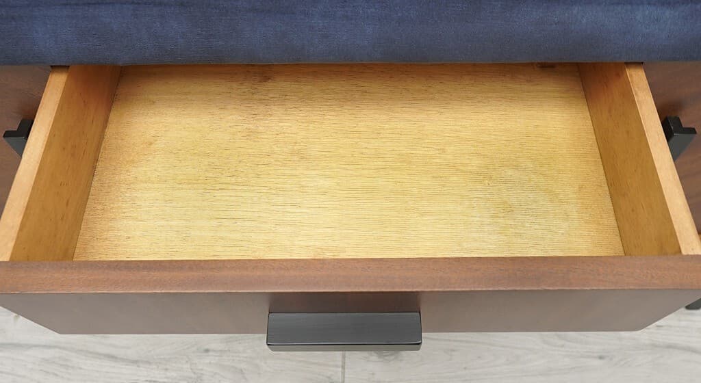 Komoda PRL, Meblostyl Dobrodzień, orzech brązowy, velvet granatowy, MM ARTE - 350980