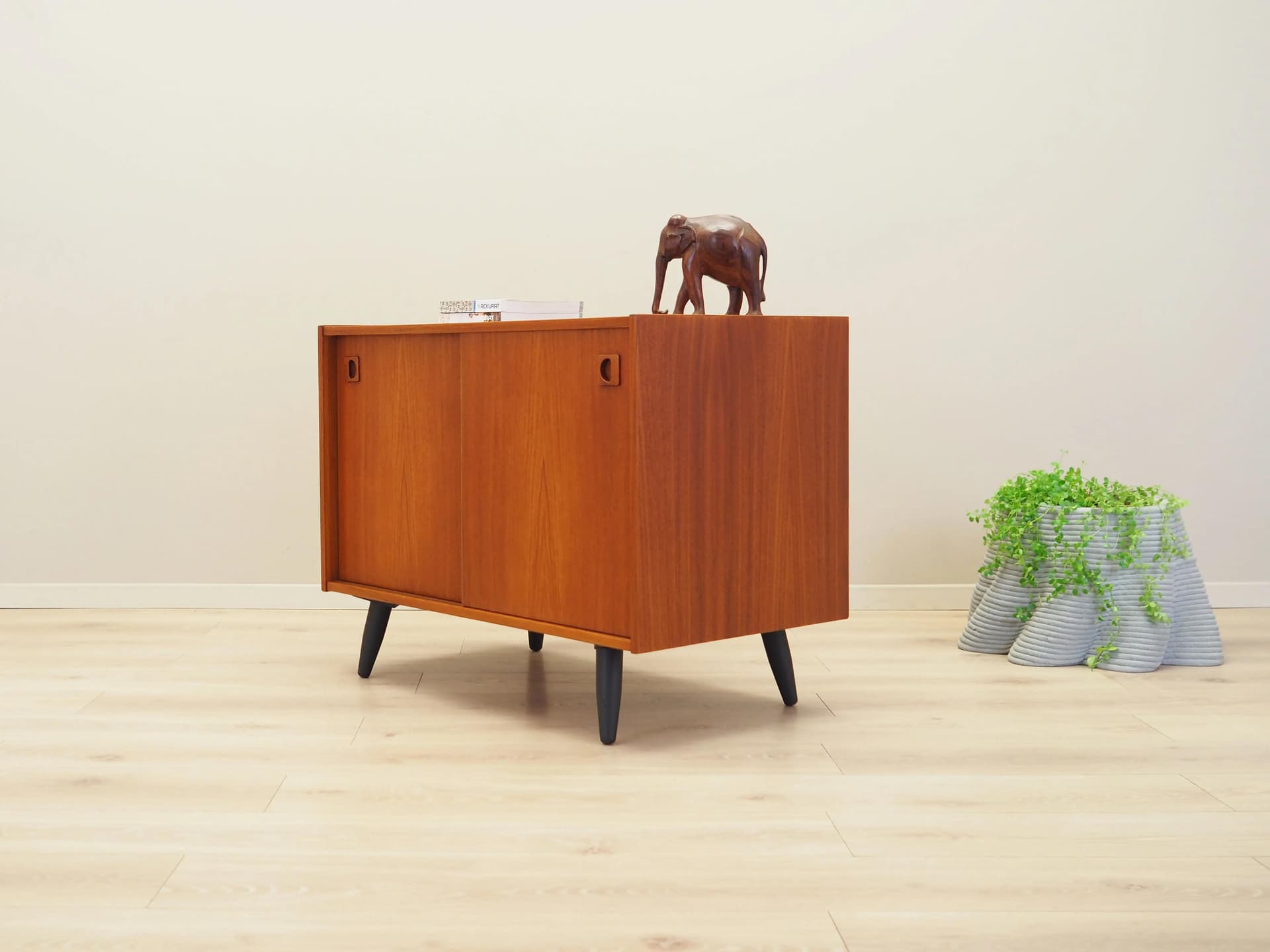 Cabinet, orange teak, black wood, Denmark, 1970s. - 26087