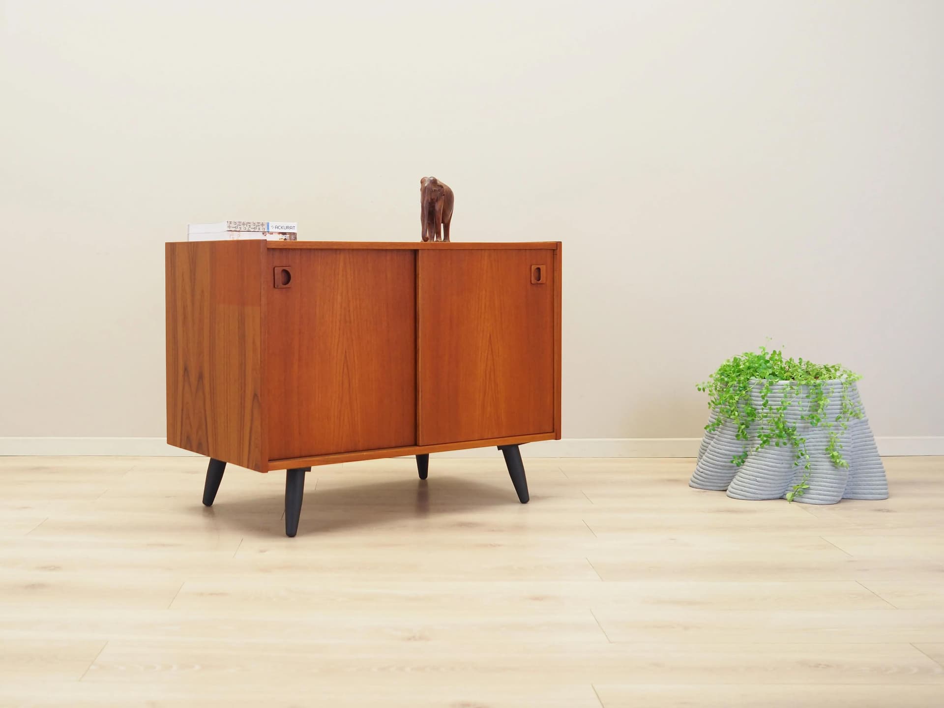 Cabinet, orange teak, black wood, Denmark, 1970s. - 26089