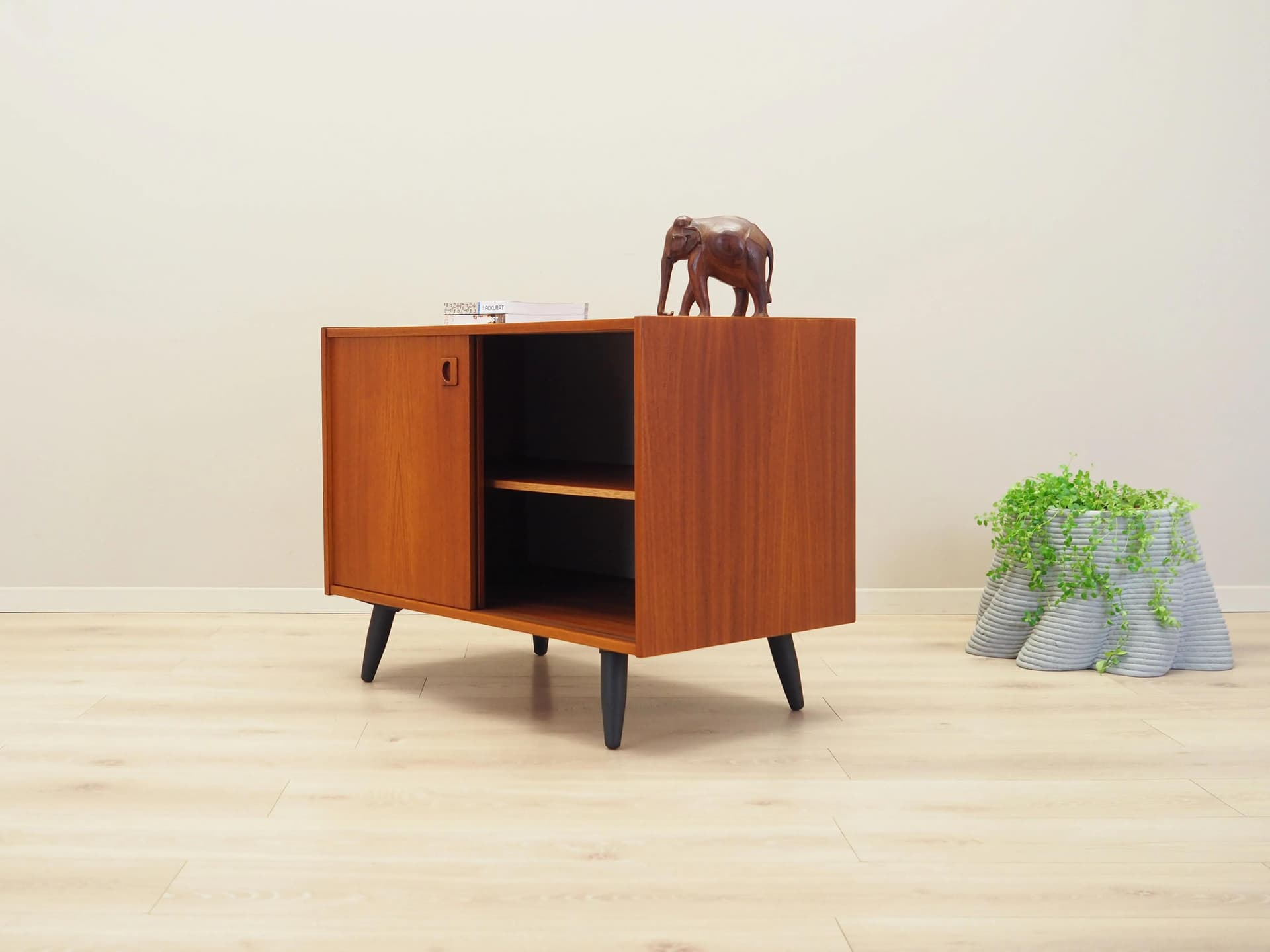 Cabinet, orange teak, black wood, Denmark, 1970s. - 26088
