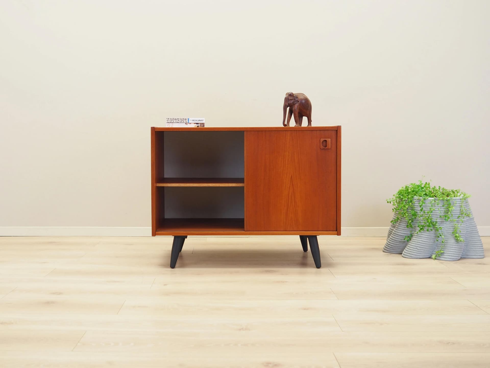 Cabinet, orange teak, black wood, Denmark, 1970s. - 26086
