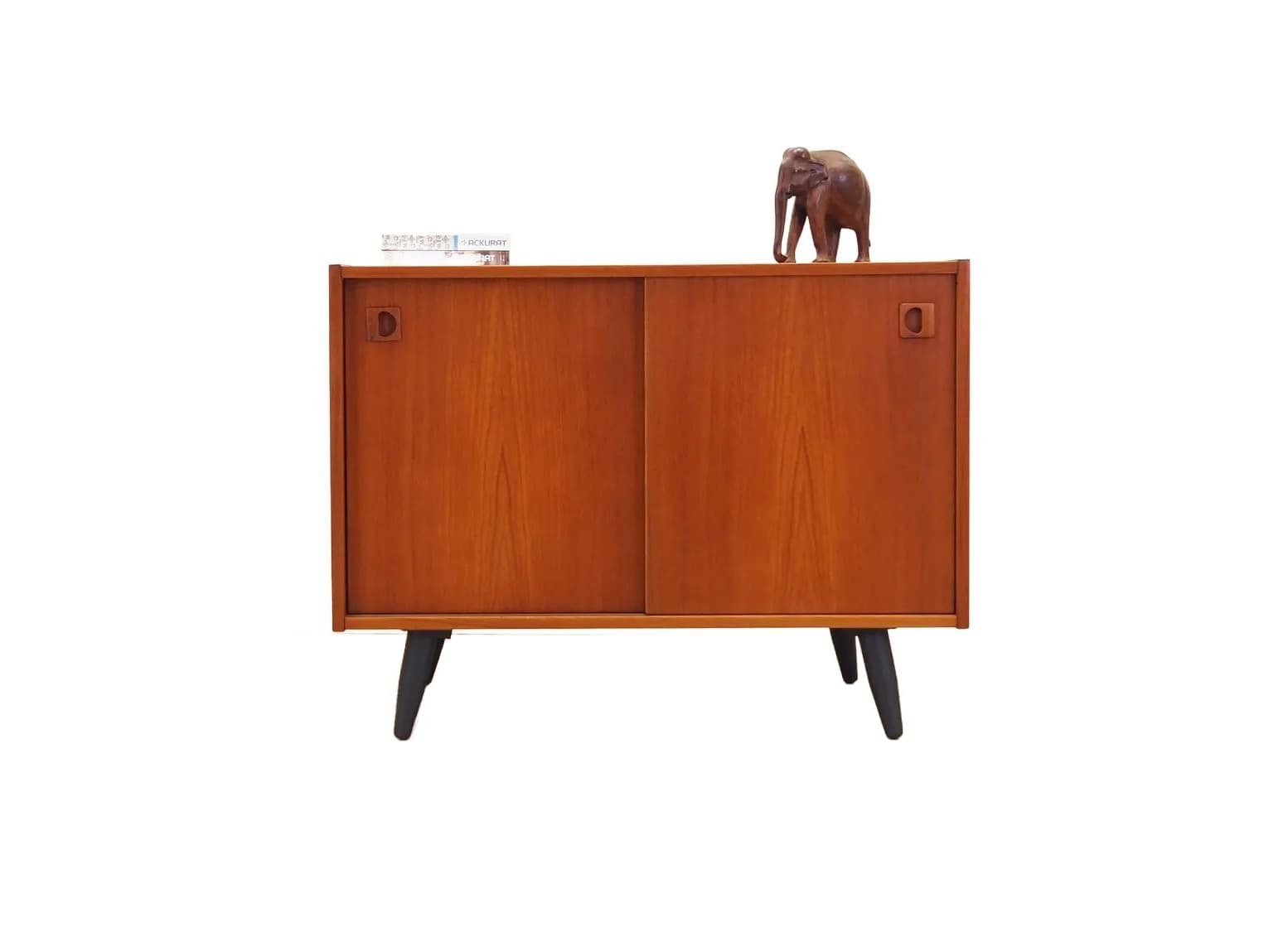 Cabinet, orange teak, black wood, Denmark, 1970s.