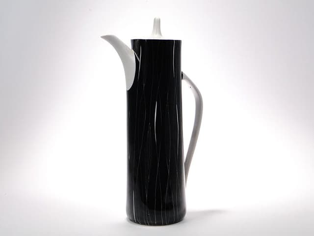 Coffee Pot Krokus, black white porcelain, by W. Potacki, Ćmielów, Poland, 1960s. - DIMENSION