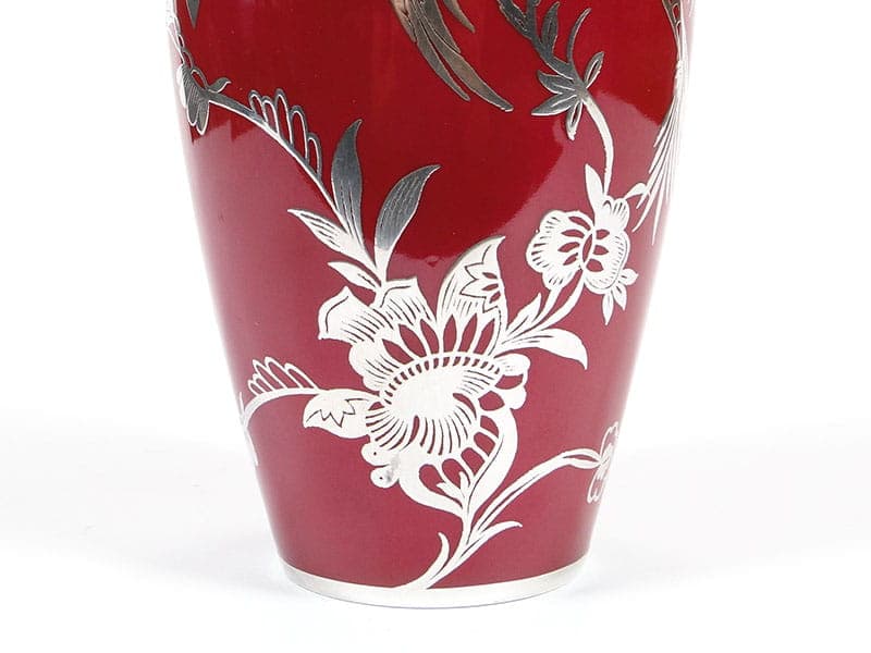 Wazon Art Deco, czerwony, porcelana, srebro, Rosenthal Selb, Niemcy, lata 50. - 351115