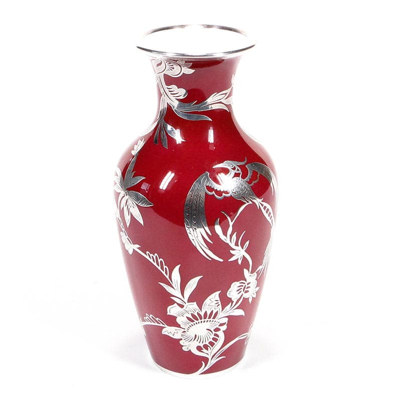Wazon Art Deco, czerwony, porcelana, srebro, Rosenthal Selb, Niemcy, lata 50. - 351112