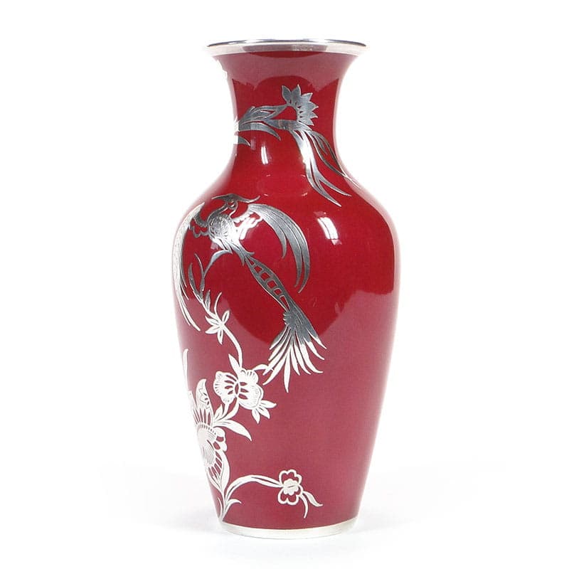 Wazon Art Deco, czerwony, porcelana, srebro, Rosenthal Selb, Niemcy, lata 50. - 351110