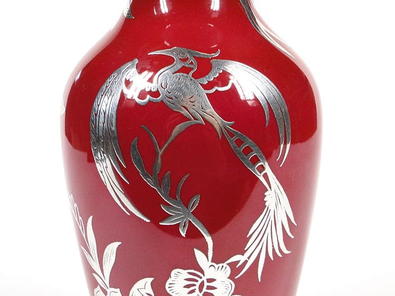 Wazon Art Deco, czerwony, porcelana, srebro, Rosenthal Selb, Niemcy, lata 50. - 351114