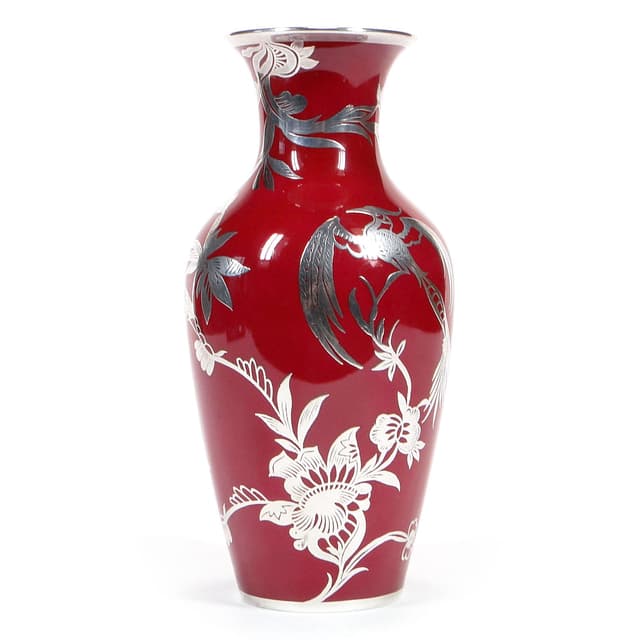 Wazon Art Deco, czerwony, porcelana, srebro, Rosenthal Selb, Niemcy, lata 50. - WYMIARY