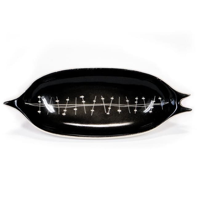 Platter Jaskółka, black white porcelain, Chodzież, Poland, 1970s. - DIMENSION