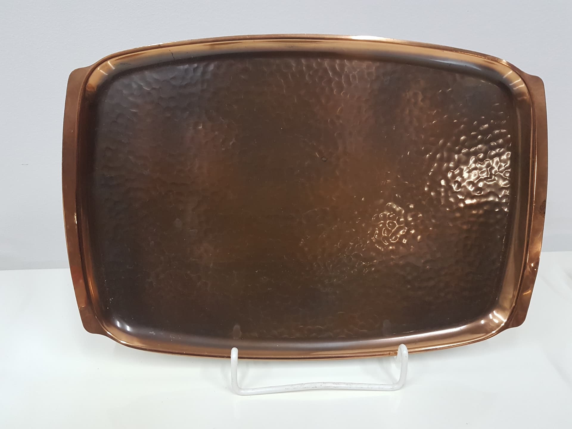 Glass set with tray, Schott Mainz Jenaer Glas, transparent glass, copper gold, teak wood brown - 351183