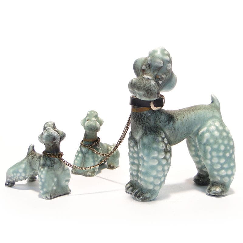 Porcelain figurine poodles, turquoise white grey black, porcelain, W. Goebel, Germany, 1950s - 351199
