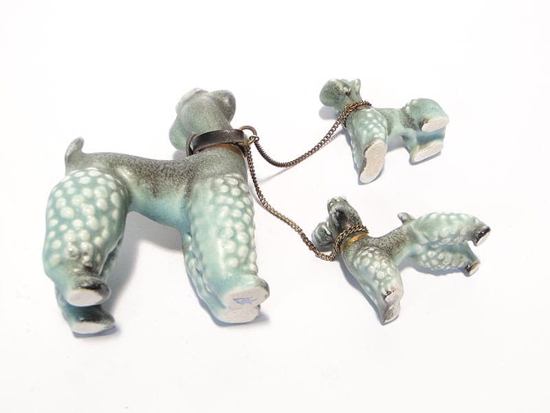Porcelain figurine poodles, turquoise white grey black, porcelain, W. Goebel, Germany, 1950s - 351204