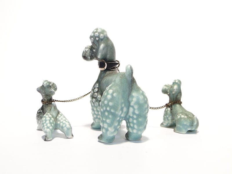 Porcelain figurine poodles, turquoise white grey black, porcelain, W. Goebel, Germany, 1950s - 351200