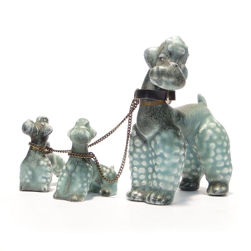 Porcelain figurine poodles, turquoise white grey black, porcelain, W. Goebel, Germany, 1950s - 351201