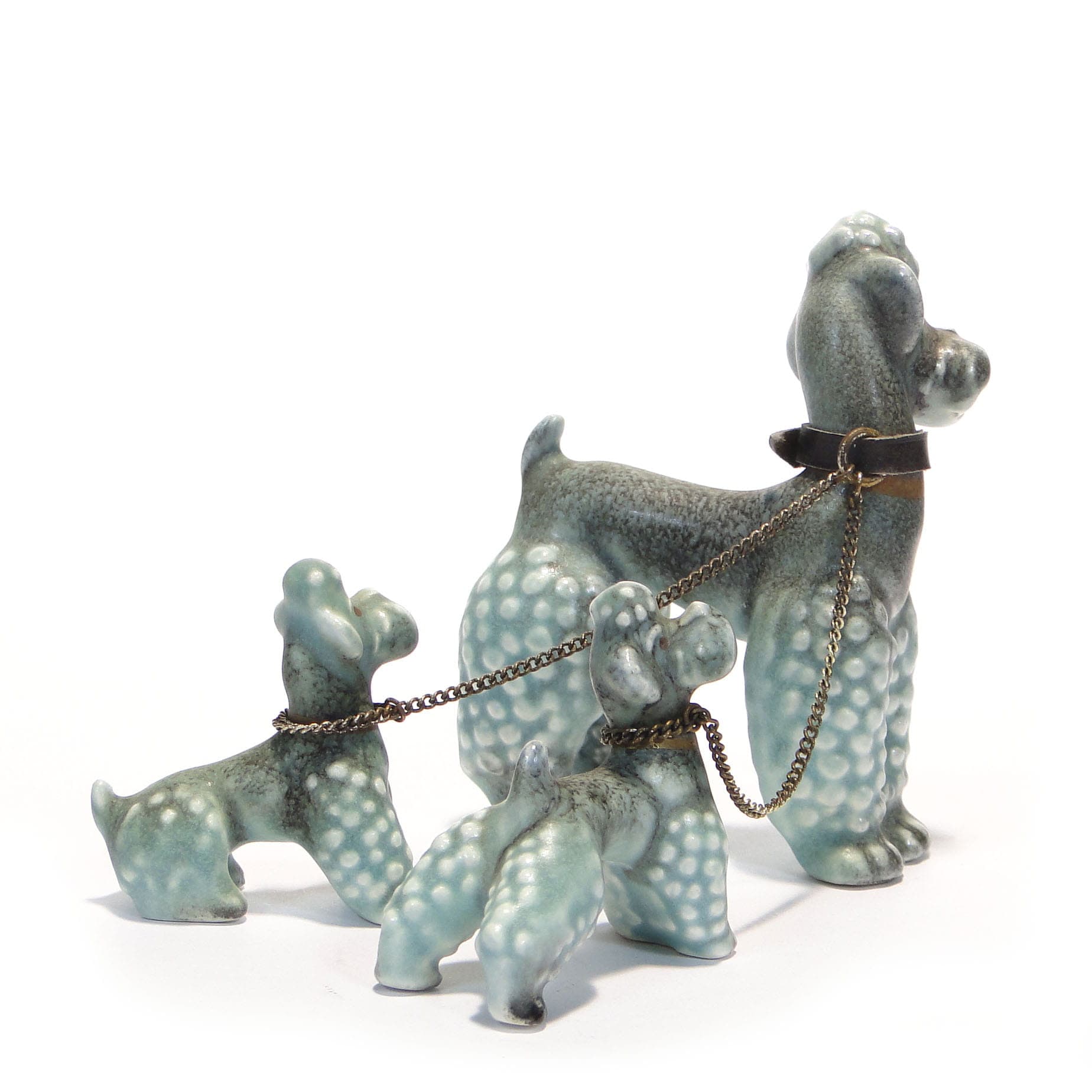 Porcelain figurine poodles, turquoise white grey black, porcelain, W. Goebel, Germany, 1950s - 351197