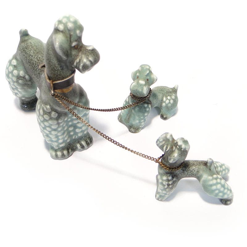 Porcelain figurine poodles, turquoise white grey black, porcelain, W. Goebel, Germany, 1950s - 351202
