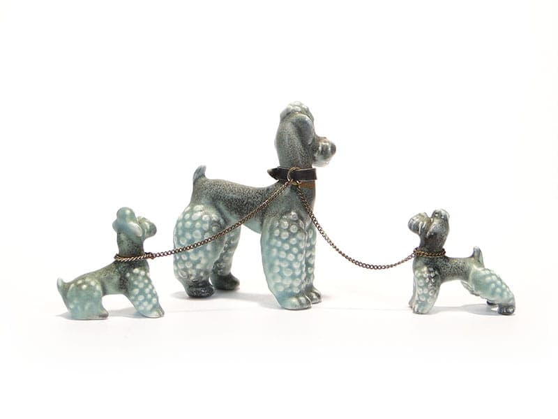 Porcelain figurine poodles, turquoise white grey black, porcelain, W. Goebel, Germany, 1950s - 351198