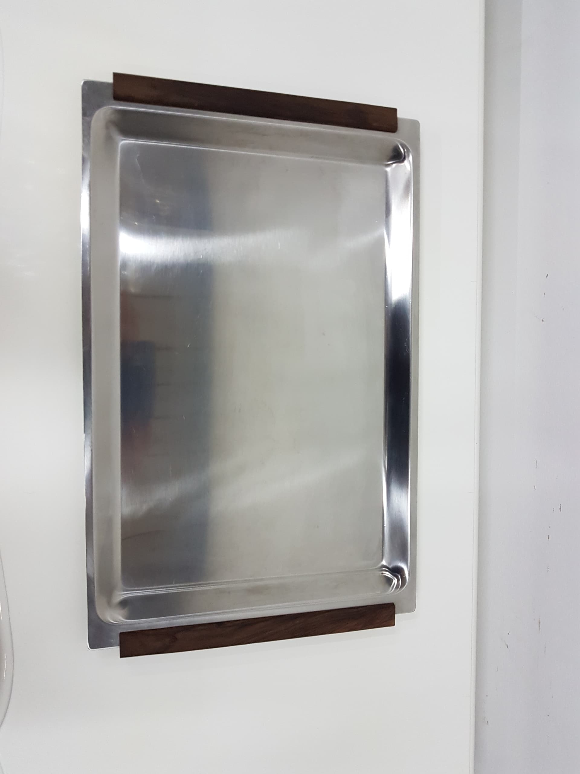 Set of three trays, stainless steel silver, teak brown - 351212