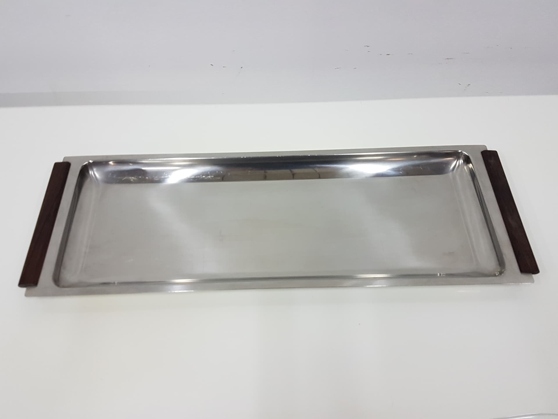 Set of three trays, stainless steel silver, teak brown - 351216