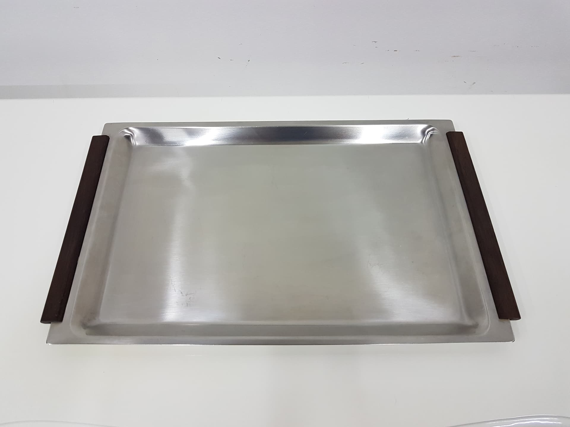 Set of three trays, stainless steel silver, teak brown - 351218