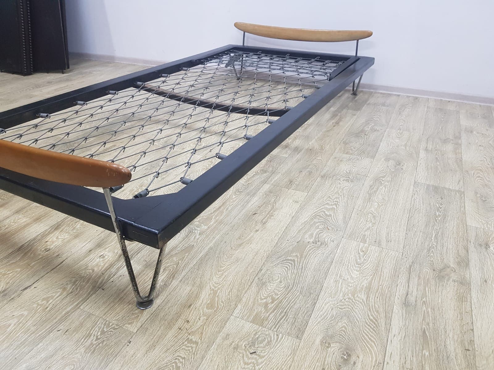 Daybed, No. 2, teak brown, chrome silver, black, by Fred Ruf - 351241