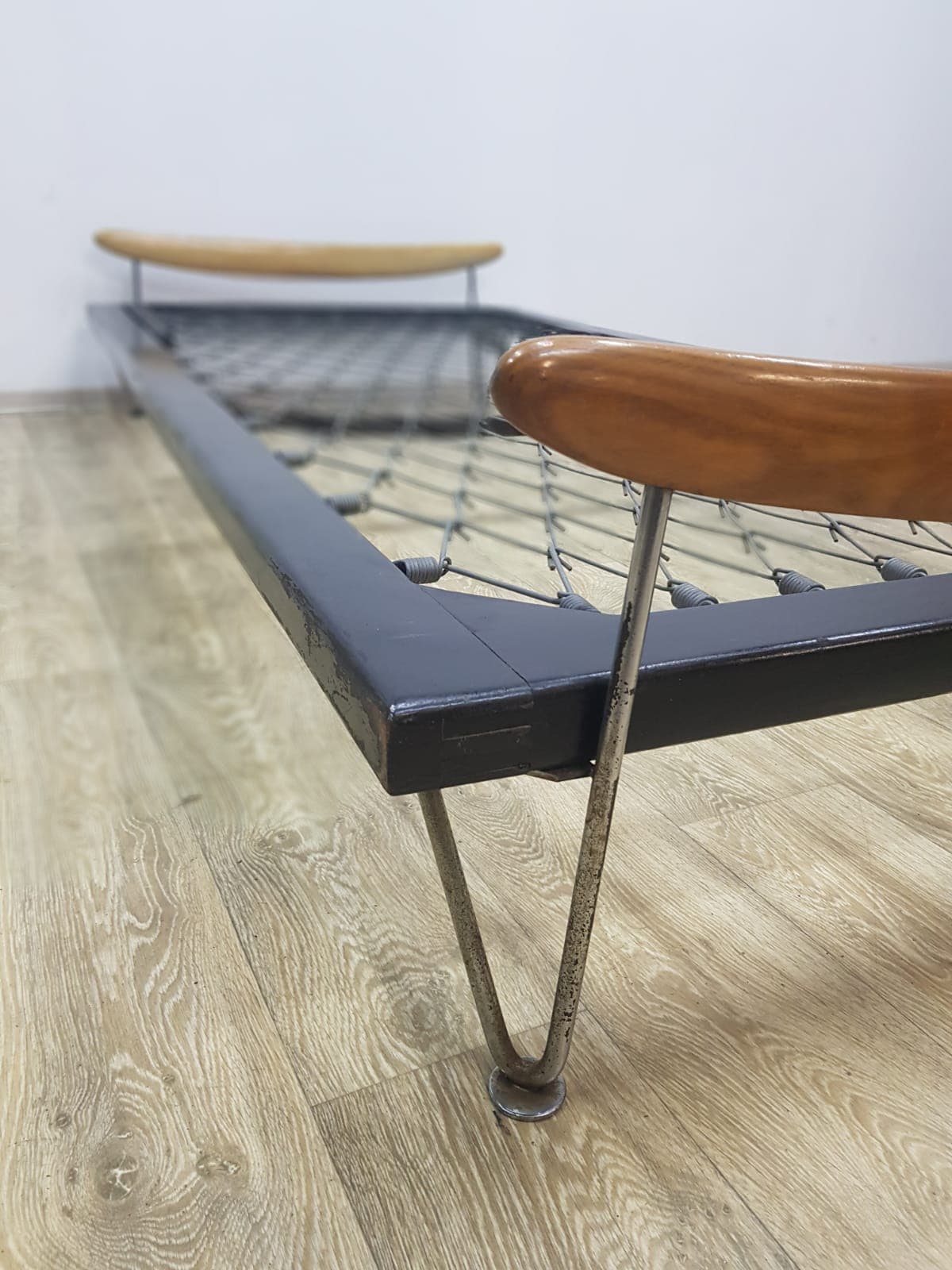 Daybed, No. 2, teak brown, chrome silver, black, by Fred Ruf - 351248