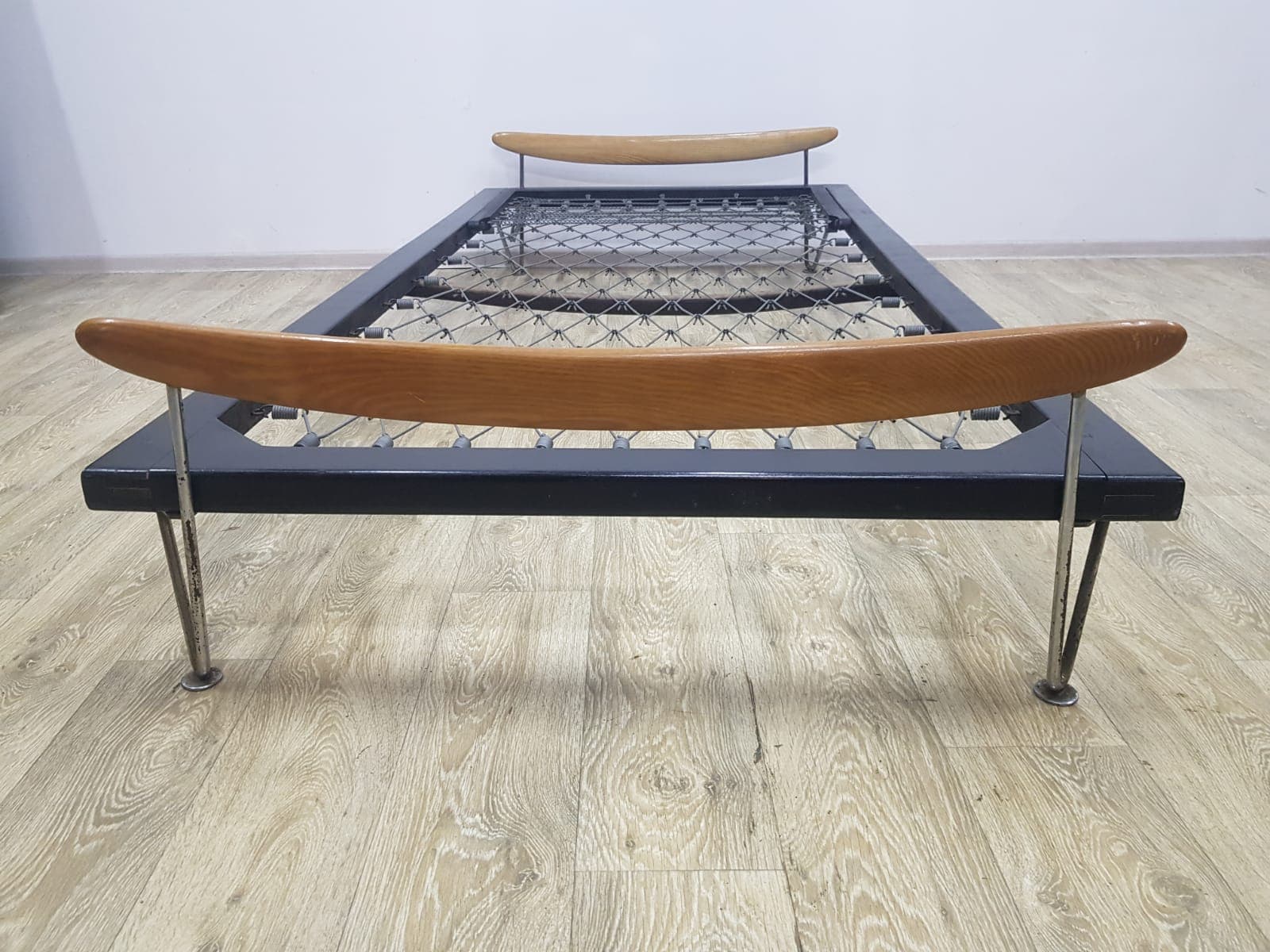 Daybed, No. 2, teak brown, chrome silver, black, by Fred Ruf - 351245