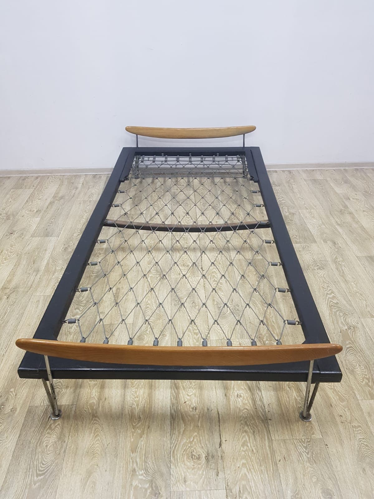 Daybed, No. 2, teak brown, chrome silver, black, by Fred Ruf - 351246