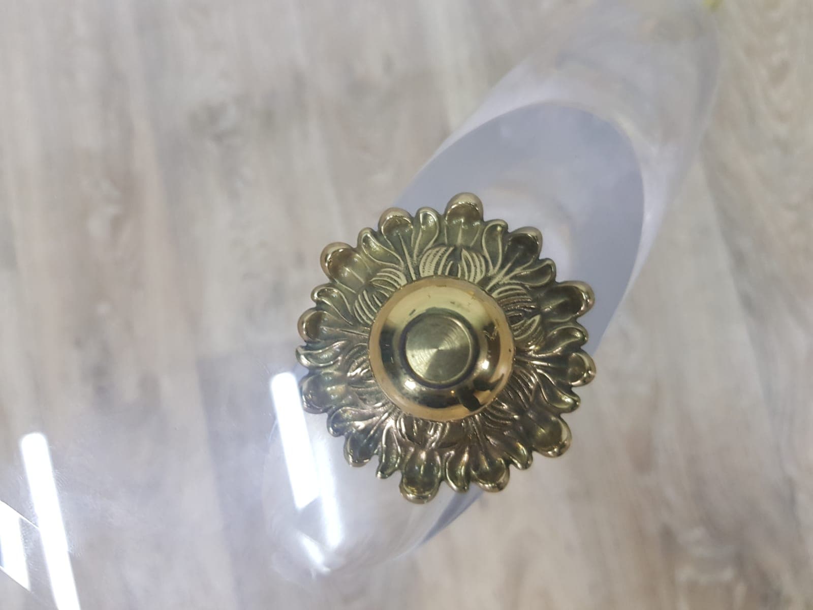 Coffee table Hollywood Regency, brass gold, acrylic transparent, crystal glass, vintage - 351276