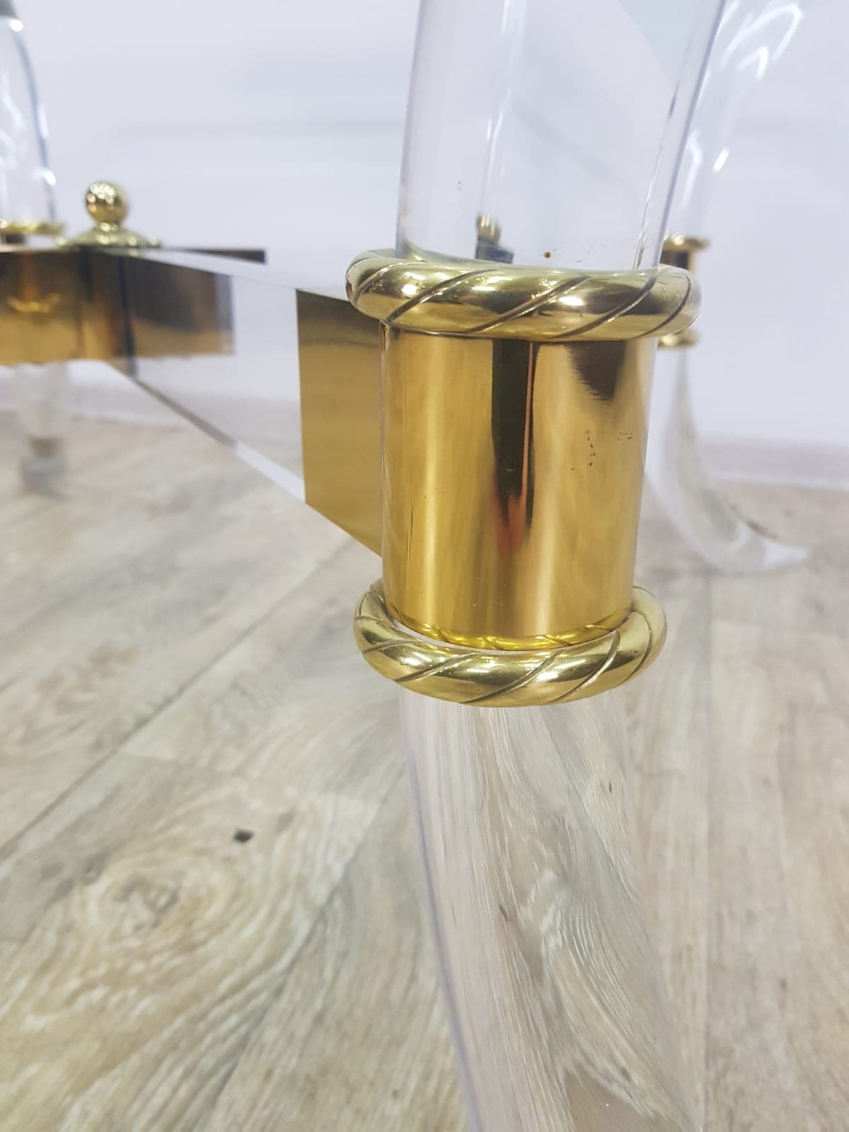 Coffee table Hollywood Regency, brass gold, acrylic transparent, crystal glass, vintage - 351277