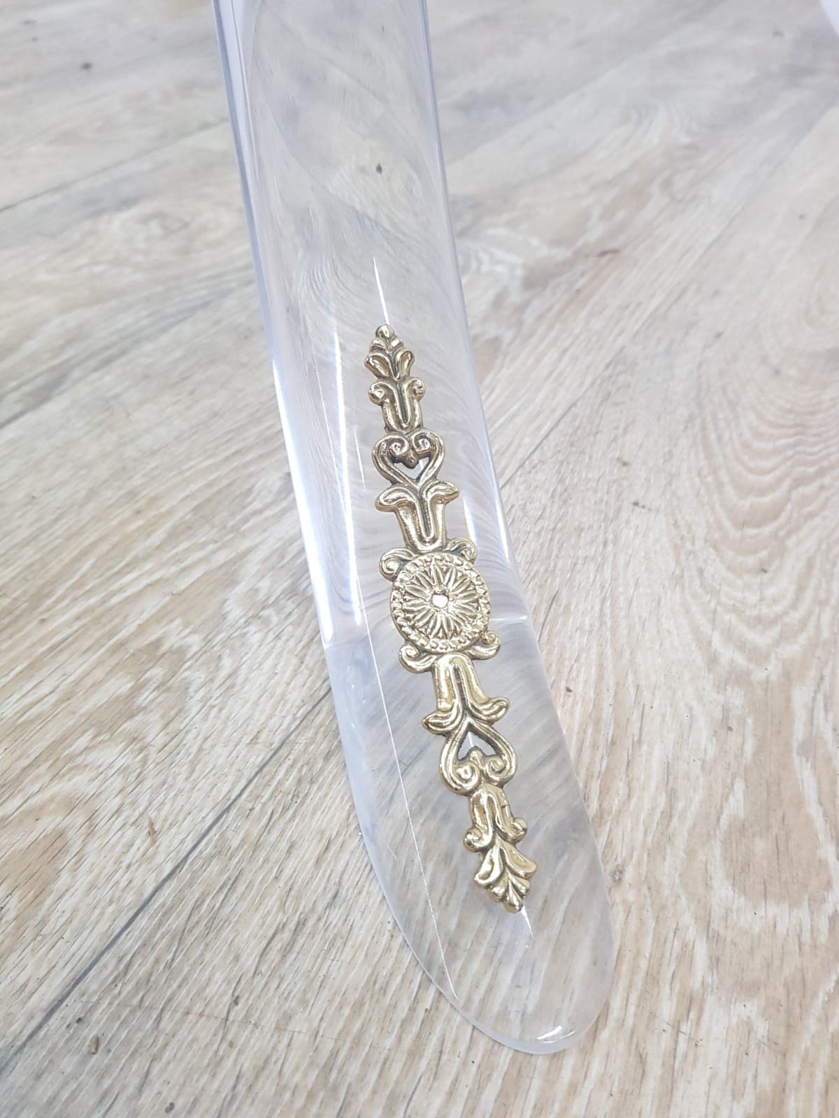Coffee table Hollywood Regency, brass gold, acrylic transparent, crystal glass, vintage - 351280