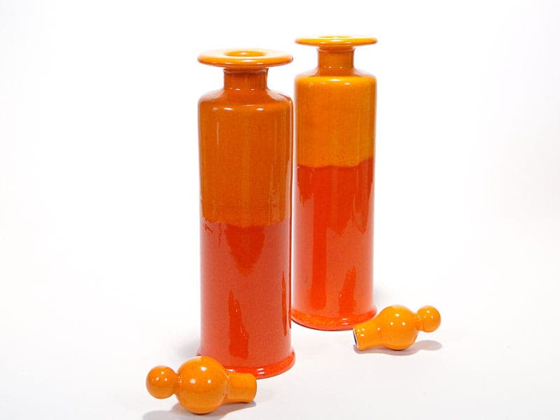 Pair of carafes, orange yellow ceramics, Hutschenreuther, Germany, 1970s. - 351296