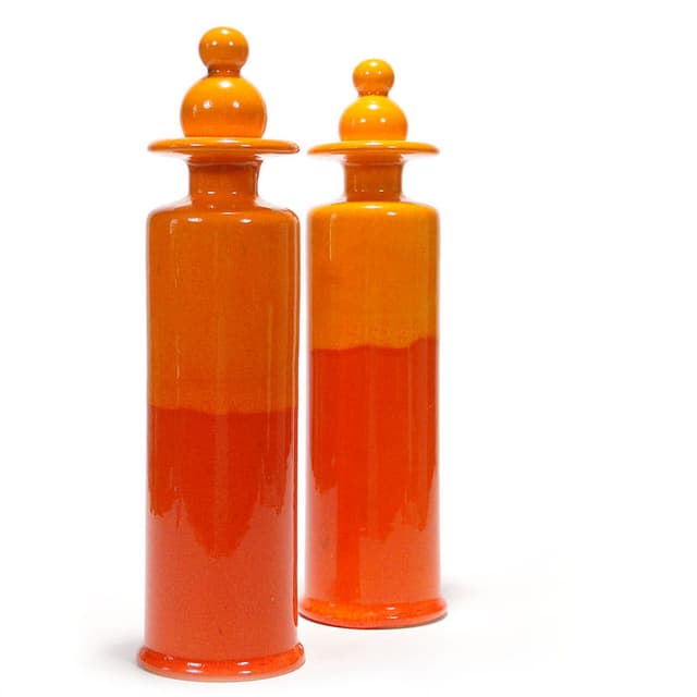 Pair of carafes, orange yellow ceramics, Hutschenreuther, Germany, 1970s. - DIMENSION