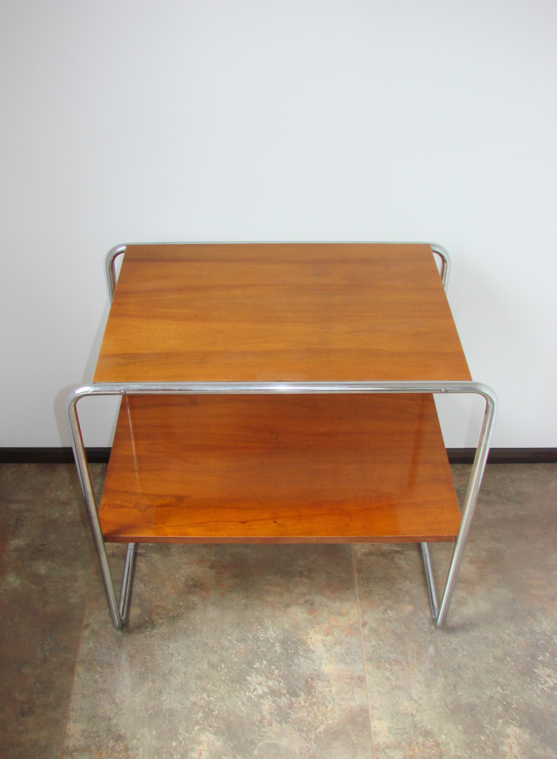 Side table B12, brown wood, silver chromed steel, by M. Breuer, Thonet, Czechoslovakia, 1930s. - 351417