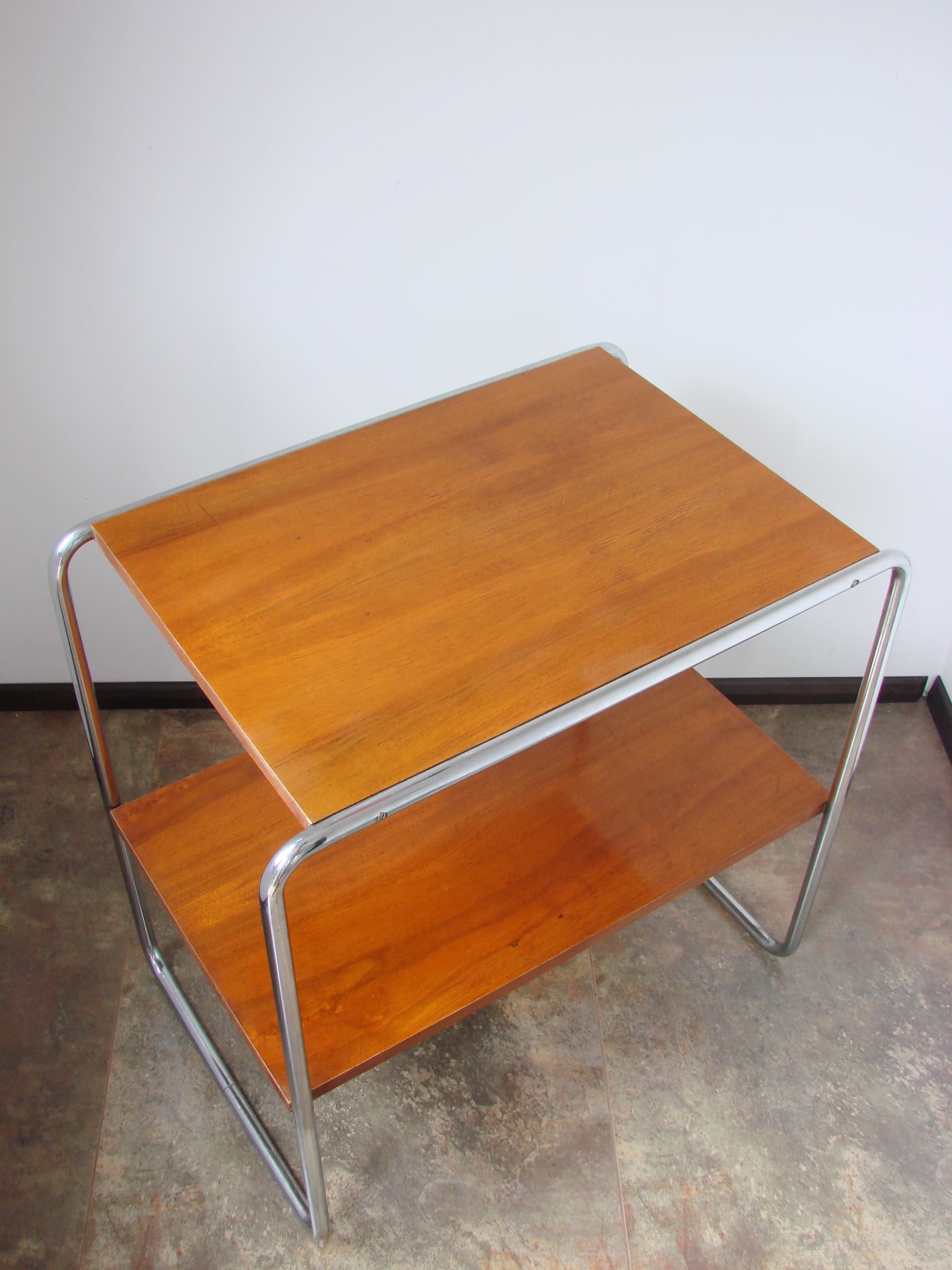 Side table B12, brown wood, silver chromed steel, by M. Breuer, Thonet, Czechoslovakia, 1930s. - 351428