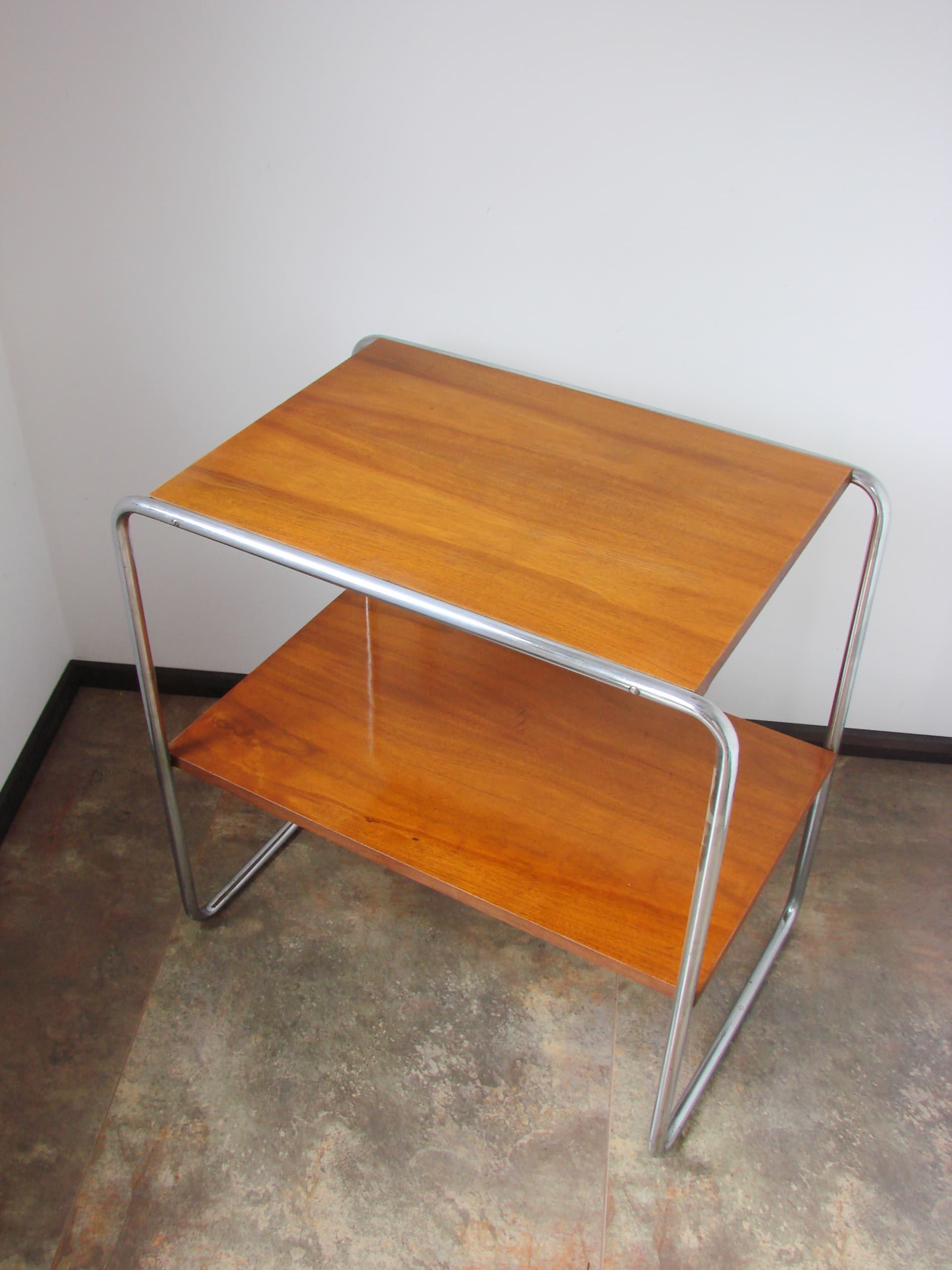 Side table B12, brown wood, silver chromed steel, by M. Breuer, Thonet, Czechoslovakia, 1930s. - 351427