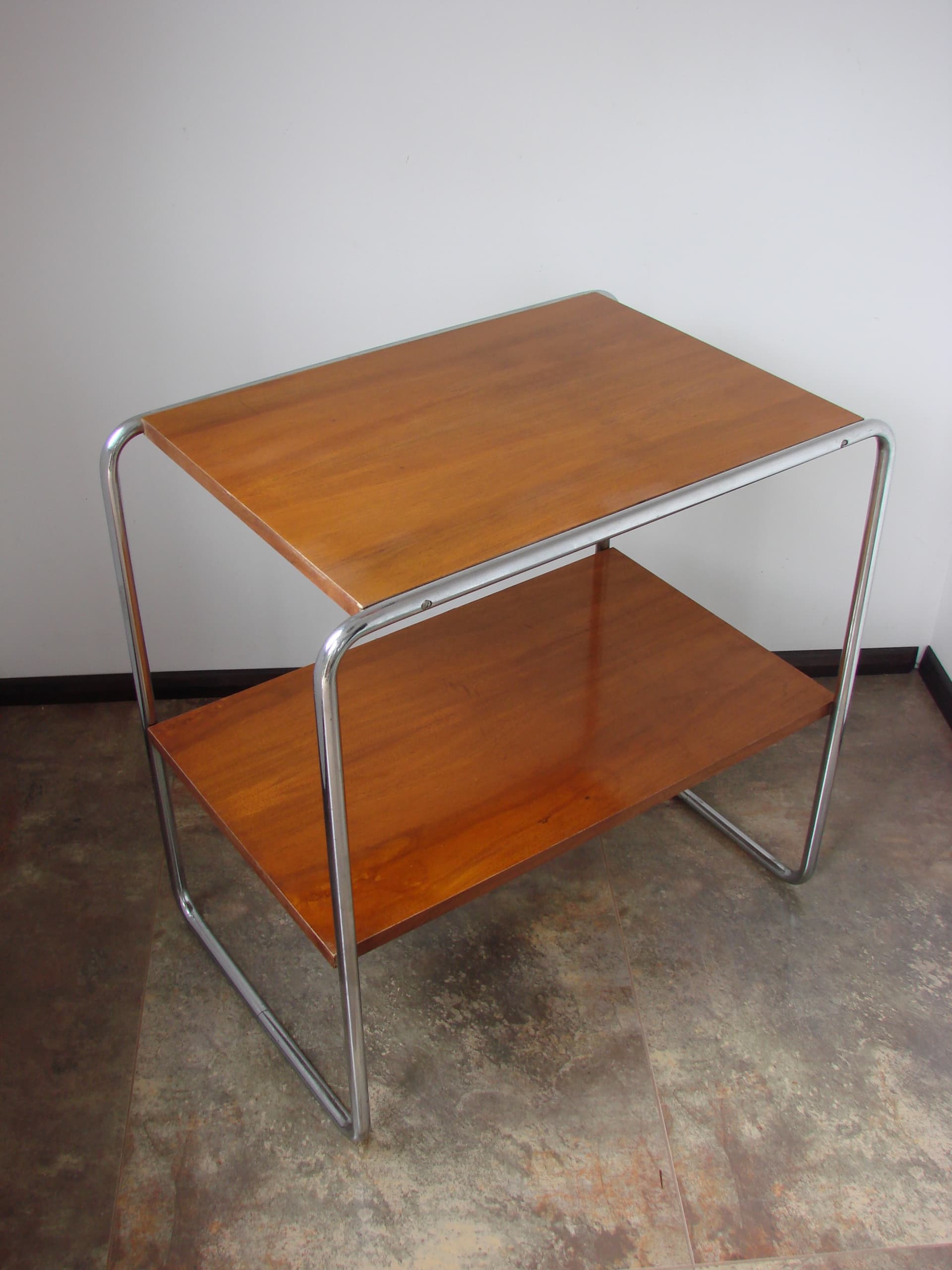 Side table B12, brown wood, silver chromed steel, by M. Breuer, Thonet, Czechoslovakia, 1930s. - 351419