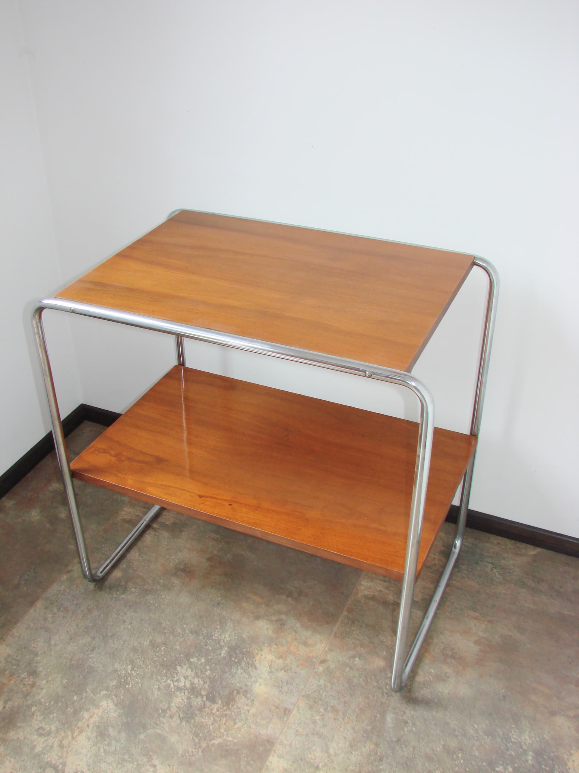 Side table B12, brown wood, silver chromed steel, by M. Breuer, Thonet, Czechoslovakia, 1930s. - 351424